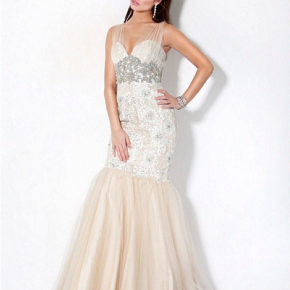 Jovani Cream Sequin Bustier Gown for Bride/Prom/Pagents